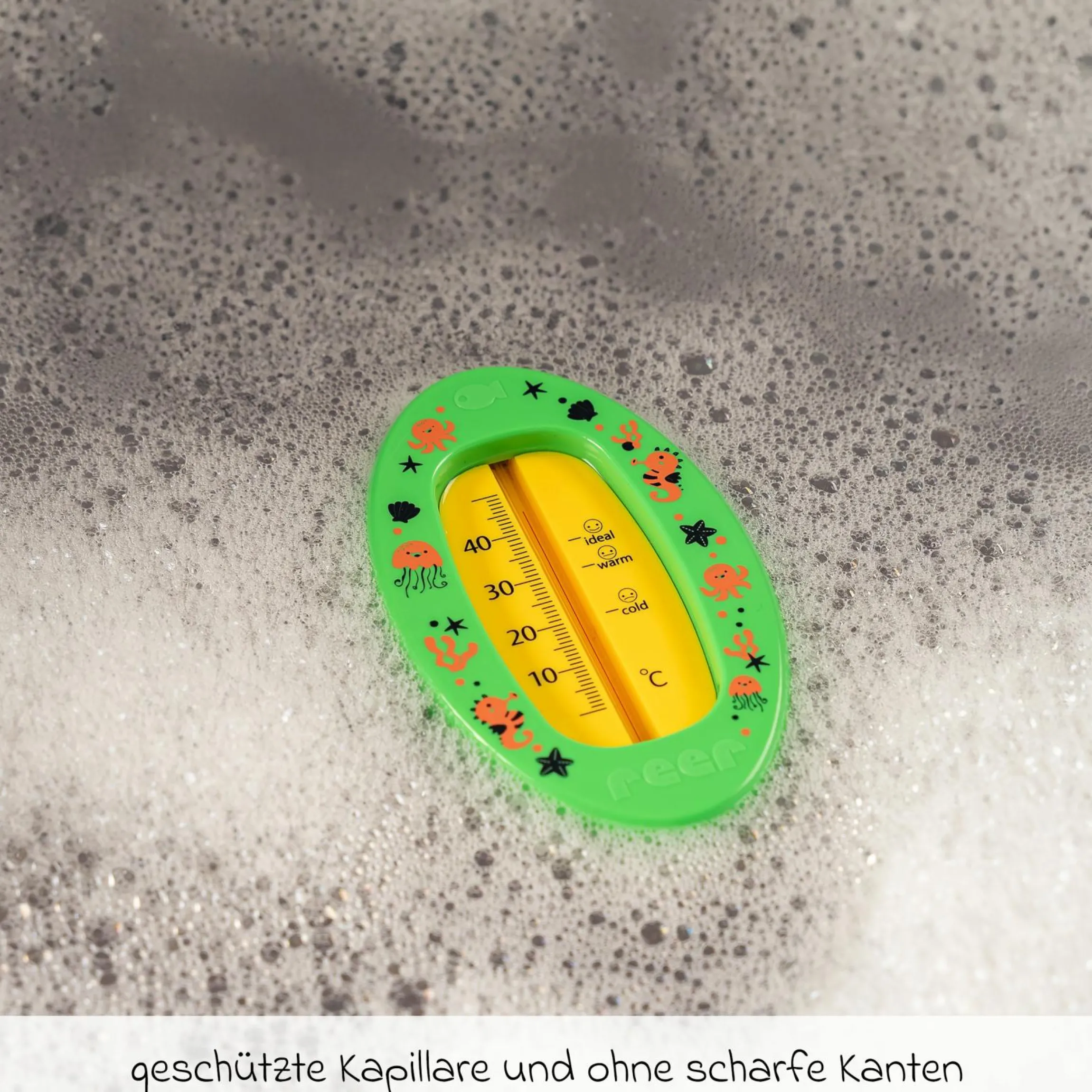 Badethermometer oval mit Markierung für die optimale Badethemperatur, quecksilberfrei - Grün