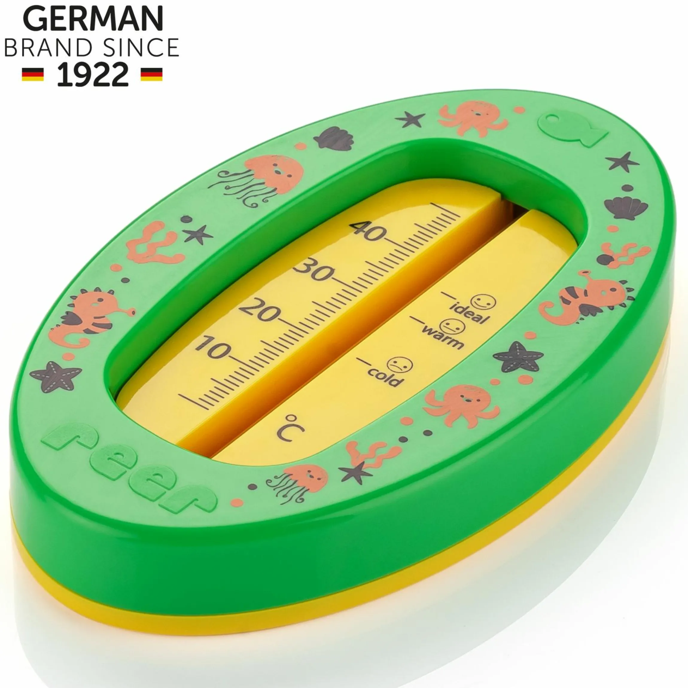 Badethermometer oval mit Markierung für die optimale Badethemperatur, quecksilberfrei - Grün