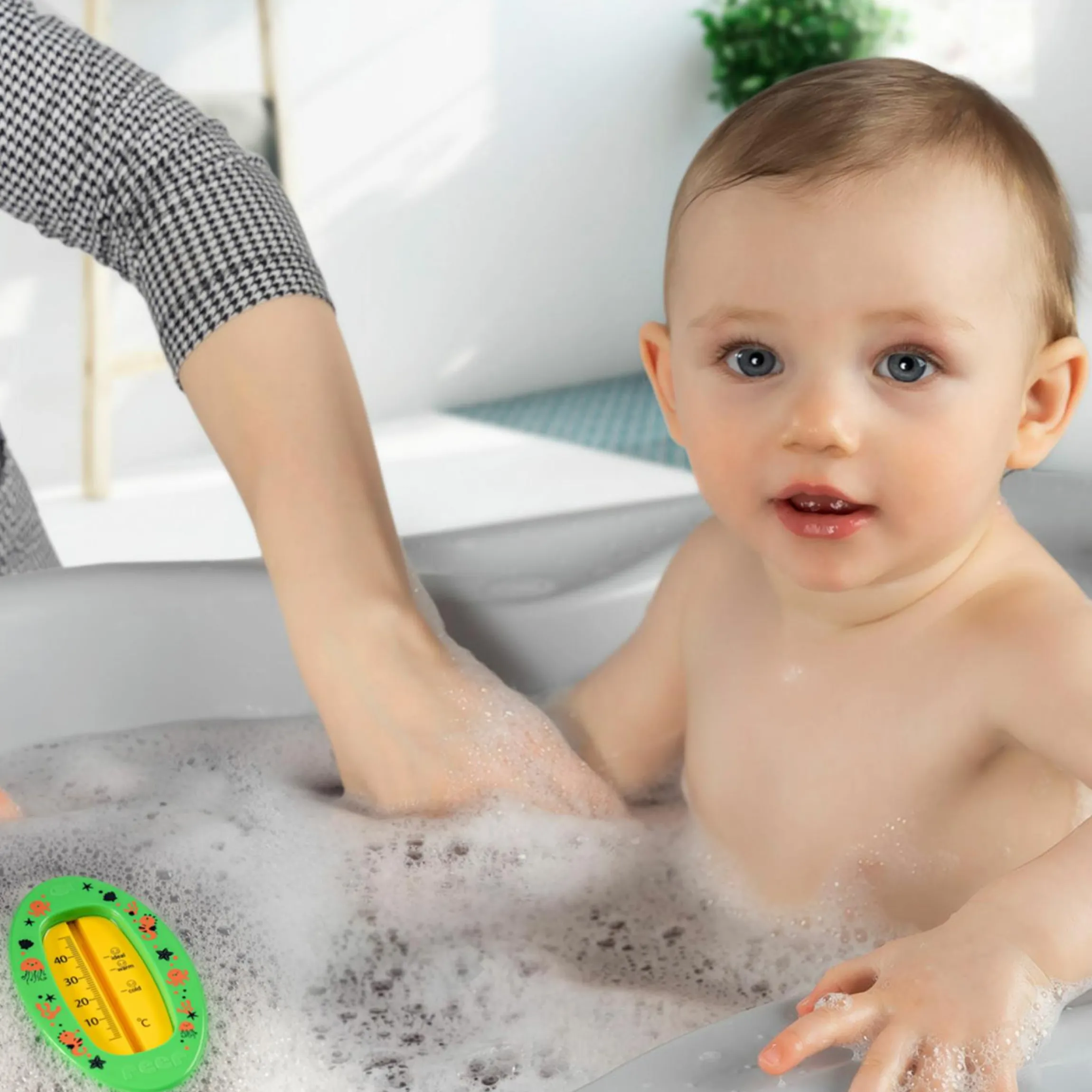 Badethermometer oval mit Markierung für die optimale Badethemperatur, quecksilberfrei - Grün