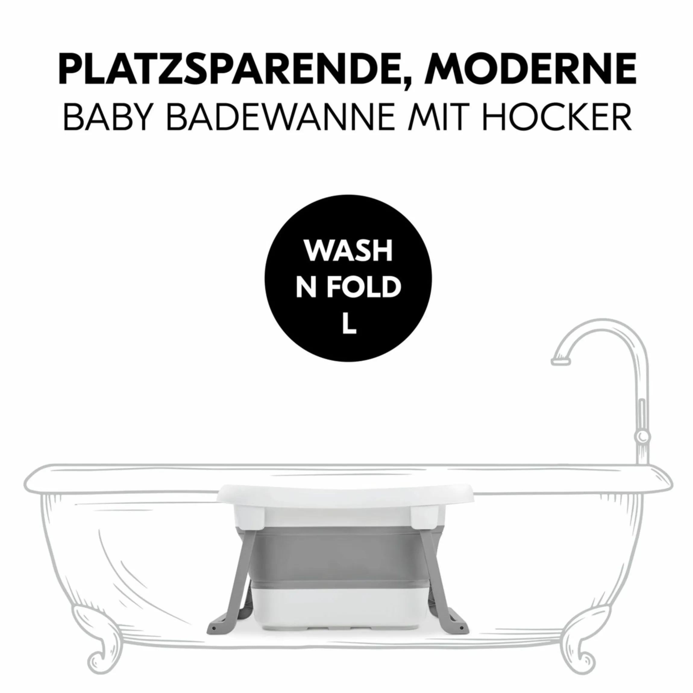 Badewanne Wash N Fold L - White / Stone - Gr. L