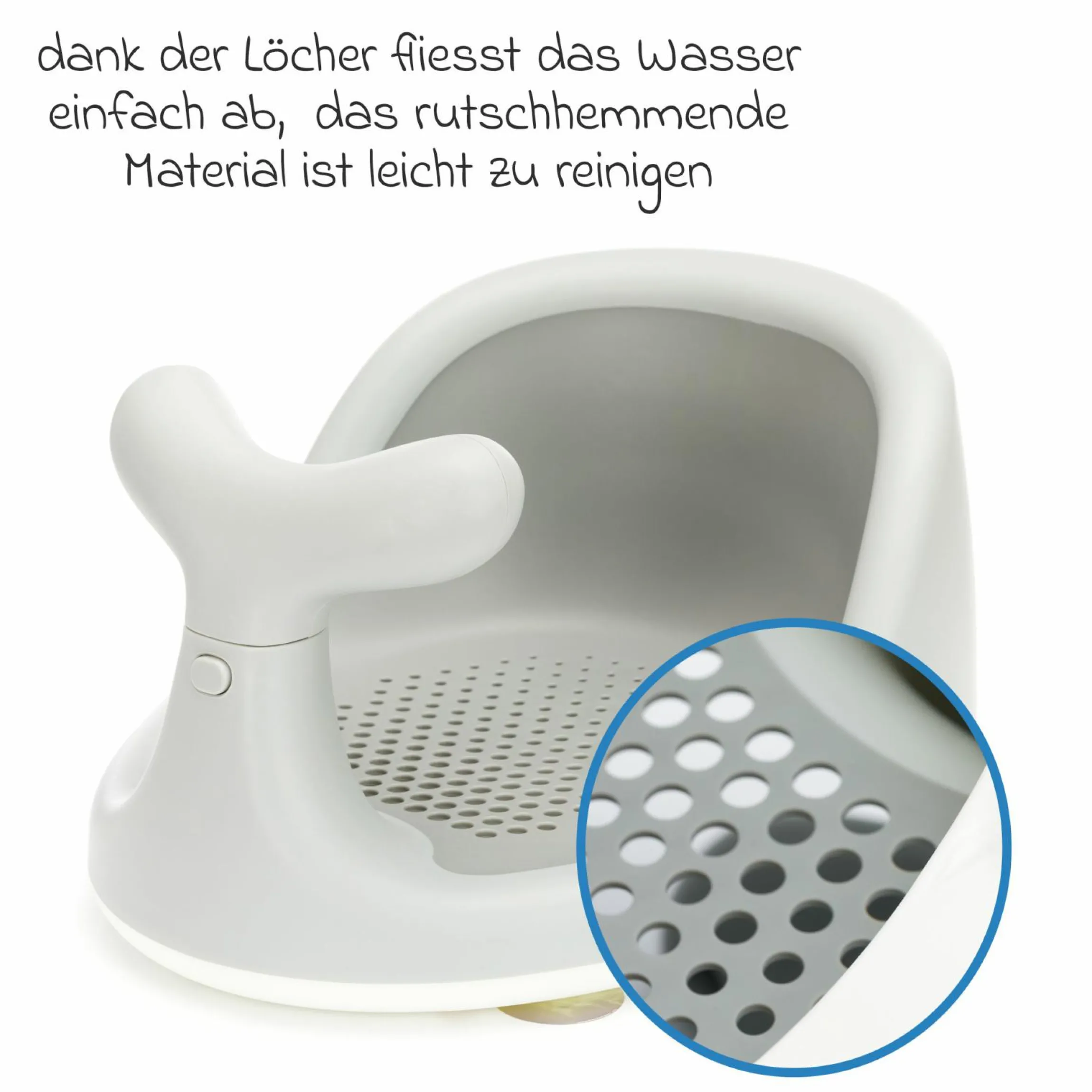 Badewannensitz Wal in ergonomischem Design mit rutschfesten Saugnäpfen - Grau