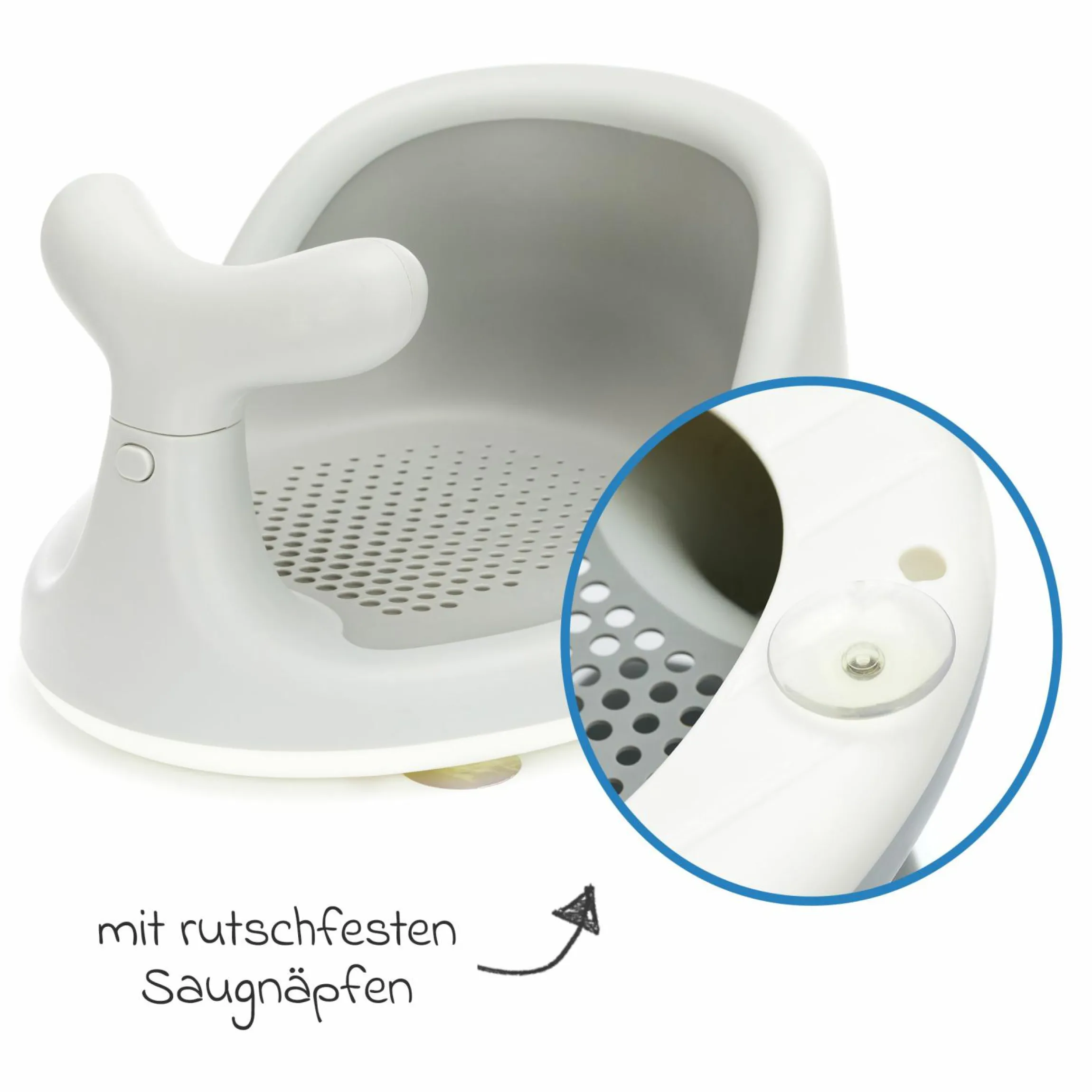 Badewannensitz Wal in ergonomischem Design mit rutschfesten Saugnäpfen - Grau