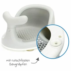 Badewannensitz Wal in ergonomischem Design mit rutschfesten Saugnäpfen inkl. 6er Pack Waschhandschuhe - Grau