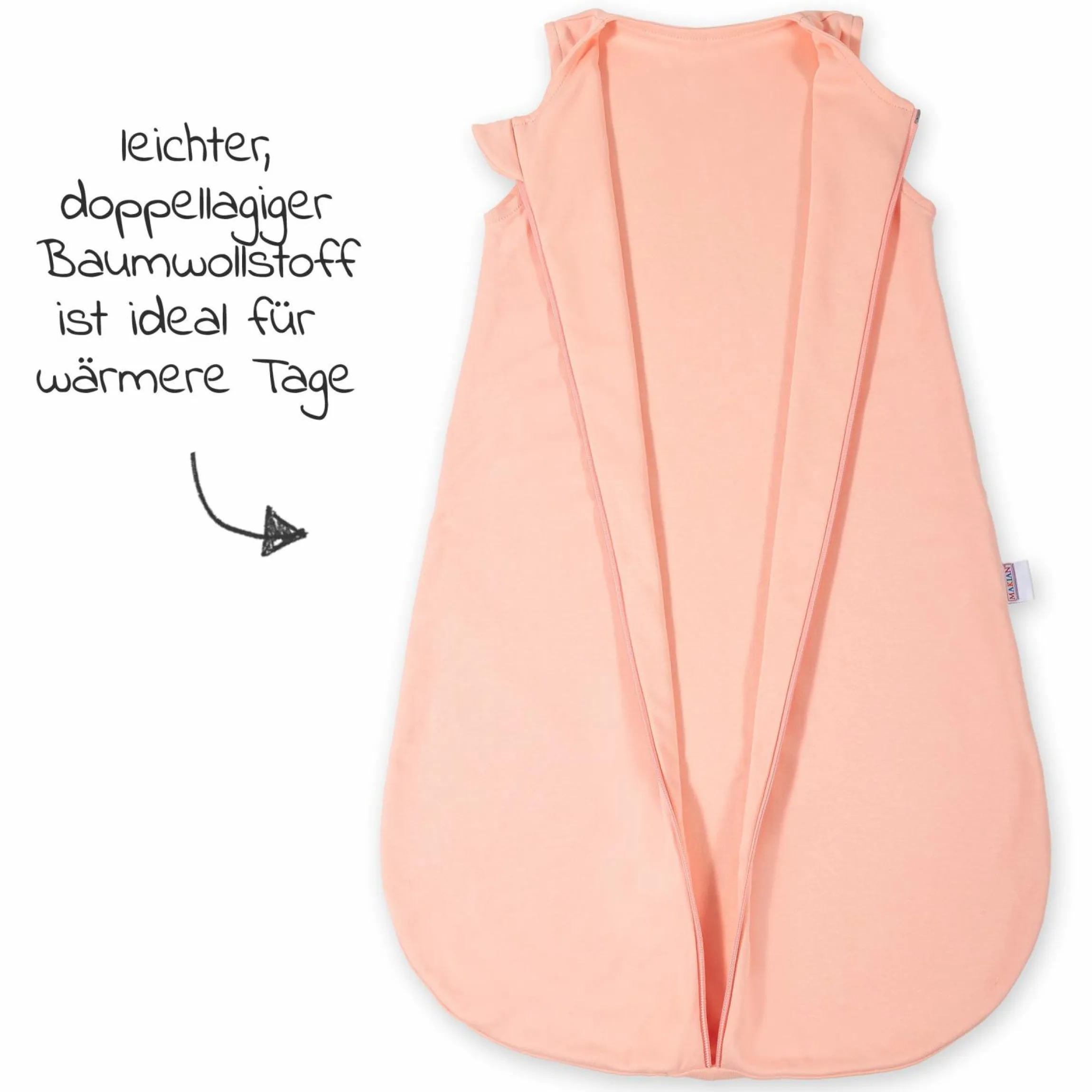 Baumwoll-Schlafsack - Interlock - Apricot - Gr. 70 cm