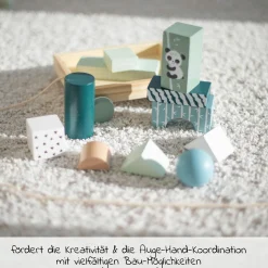 Bauwagen mit 11 Bausteinen aus Holz - Panda