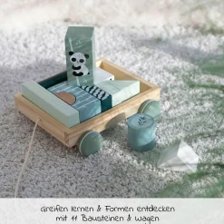 Bauwagen mit 11 Bausteinen aus Holz - Panda