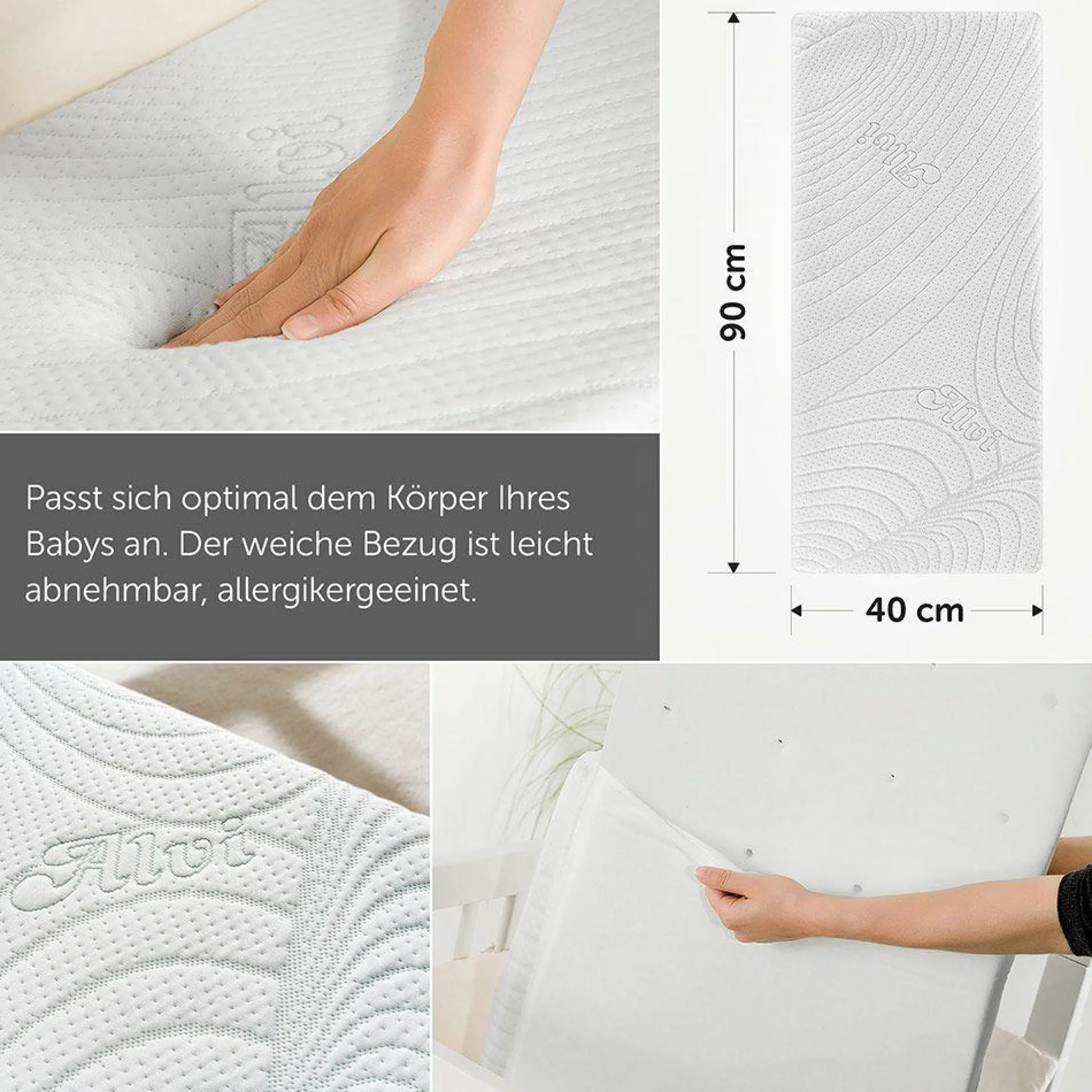 Beistellbett & Wiegen-Matratze mit Nässeschutz und vertikalen Luftkanälen - Tencel & Dry - 90 x 40 cm