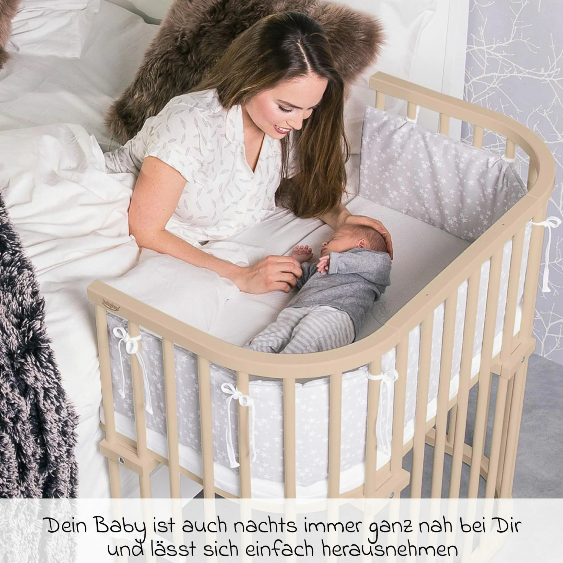 Beistellbett Boxspring - Beige lackiert - Kollektion 2024