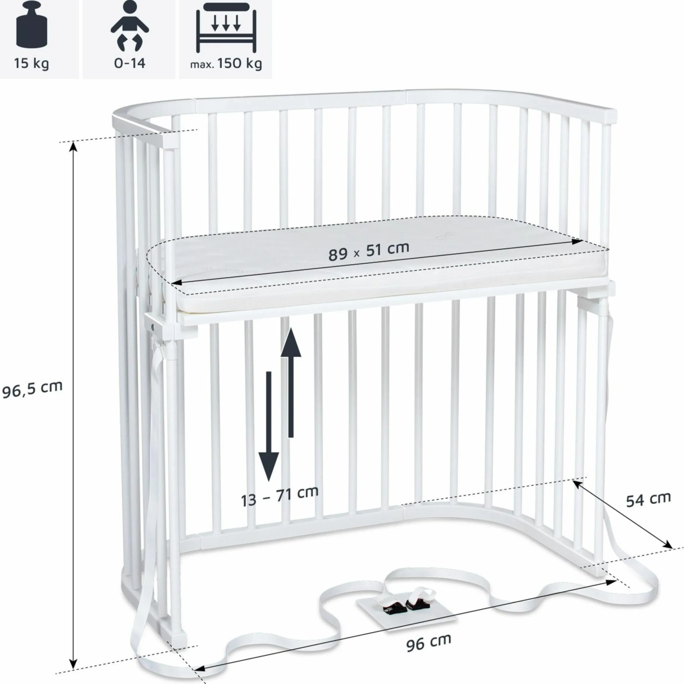 Beistellbett Boxspring - Weiß lackiert - Kollektion 2024