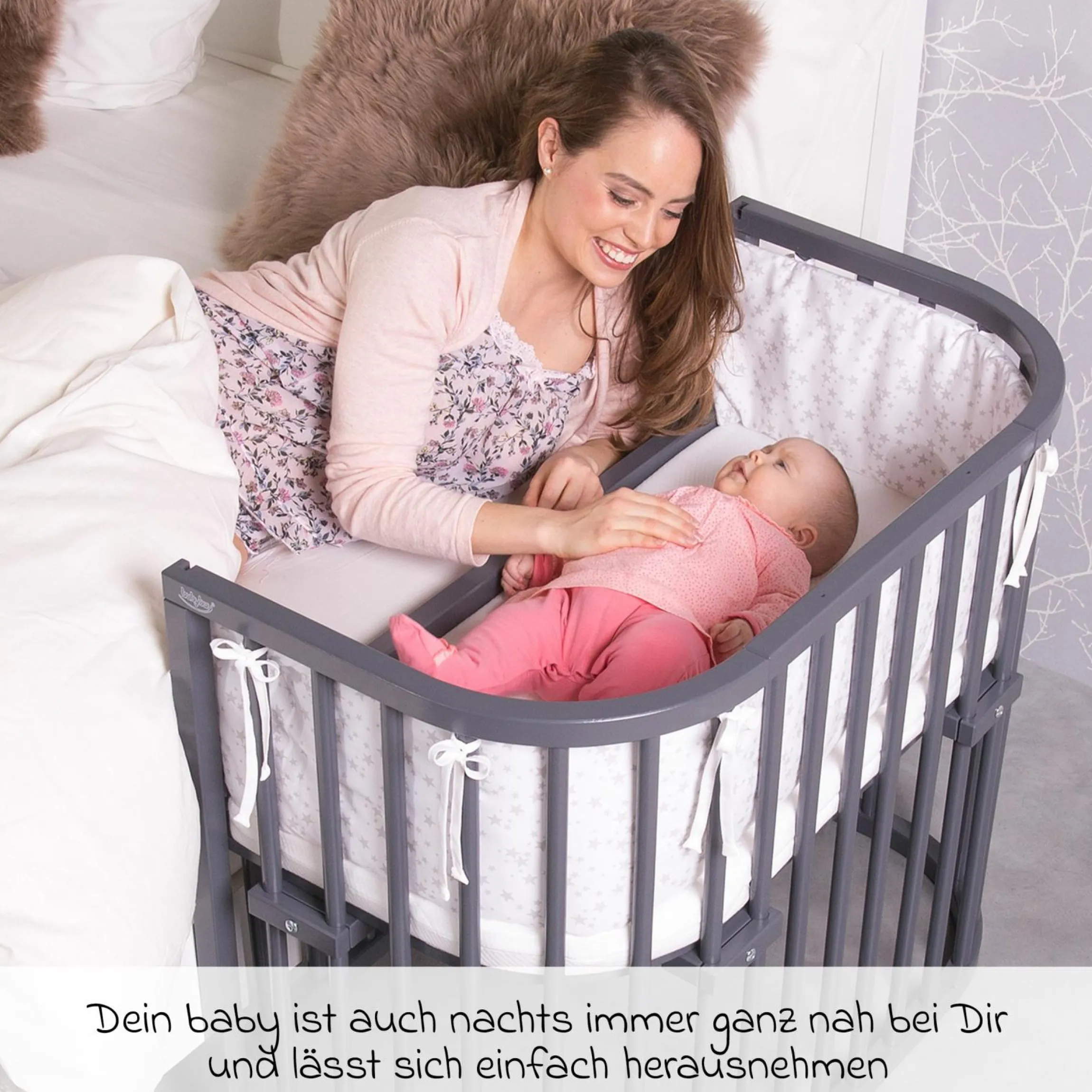 Beistellbett Boxspring Comfort Plus - Schiefergrau lackiert - Kollektion 2024