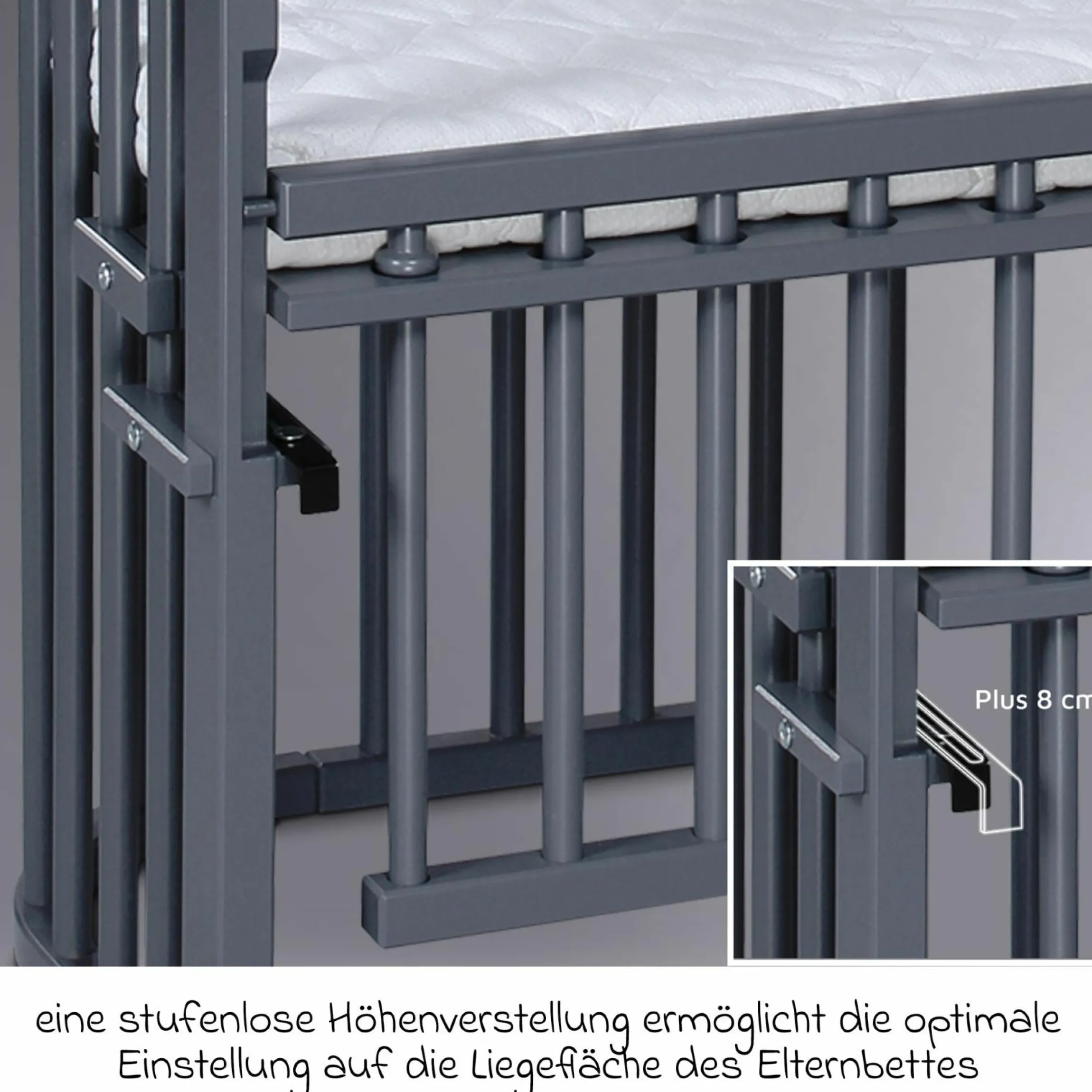 Beistellbett Boxspring Comfort Plus - Schiefergrau lackiert - Kollektion 2024
