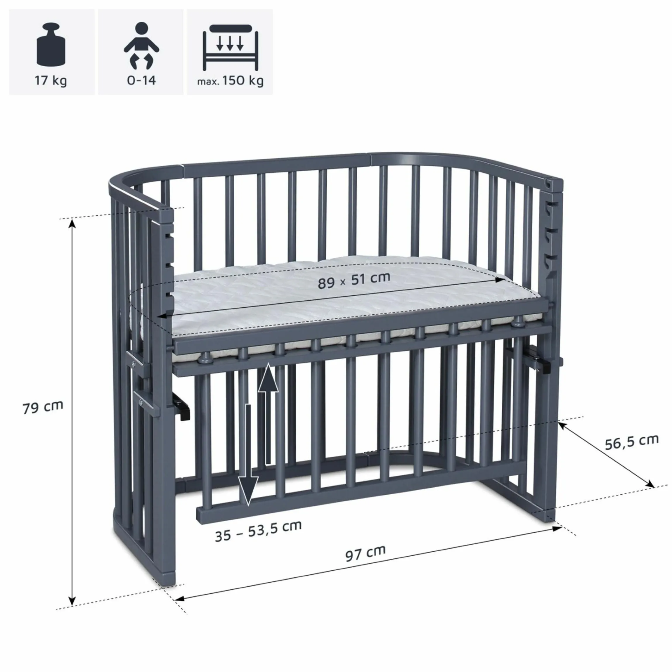 Beistellbett Boxspring Comfort Plus - Schiefergrau lackiert - Kollektion 2024