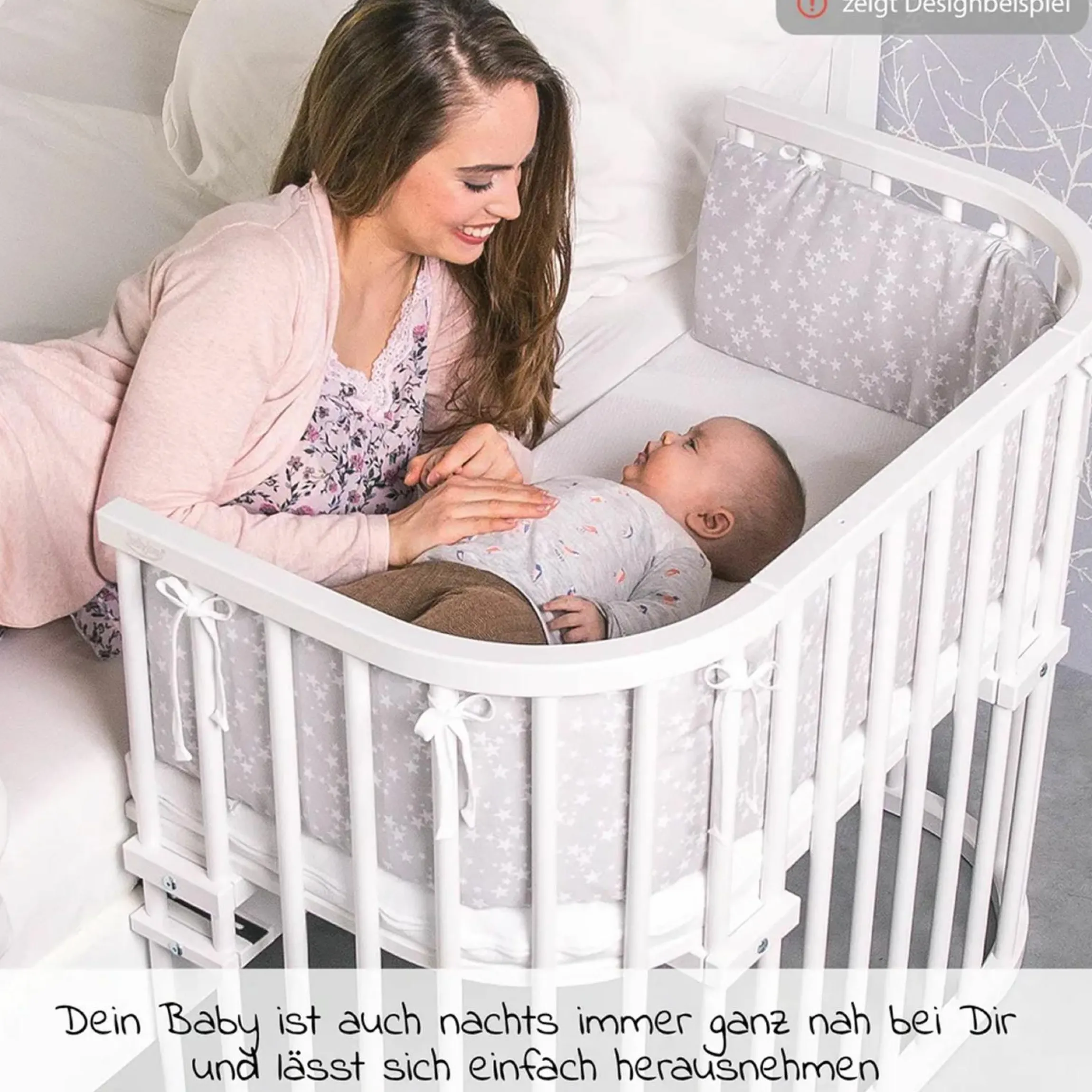 Beistellbett Boxspring inkl. Gratis Matratze Classic Soft - Weiß lackiert - Kollektion 2024