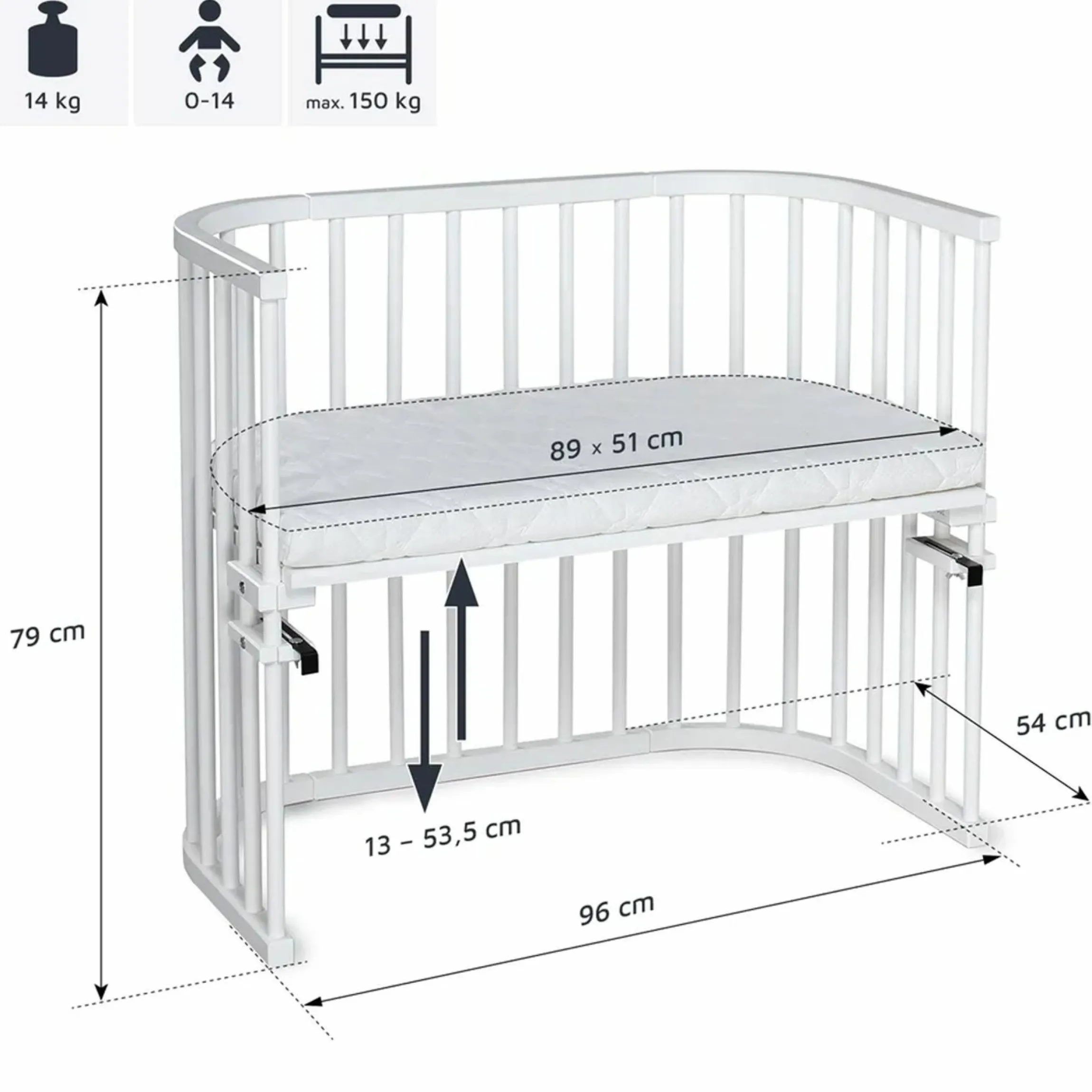 Beistellbett Boxspring inkl. Gratis Matratze Classic Soft - Weiß lackiert - Kollektion 2024