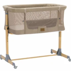 Beistellbett Crip 6-fach höhenverstellbar mit Netzstoff für optimale Luftzirkulation & 4 Rollen - Caramel