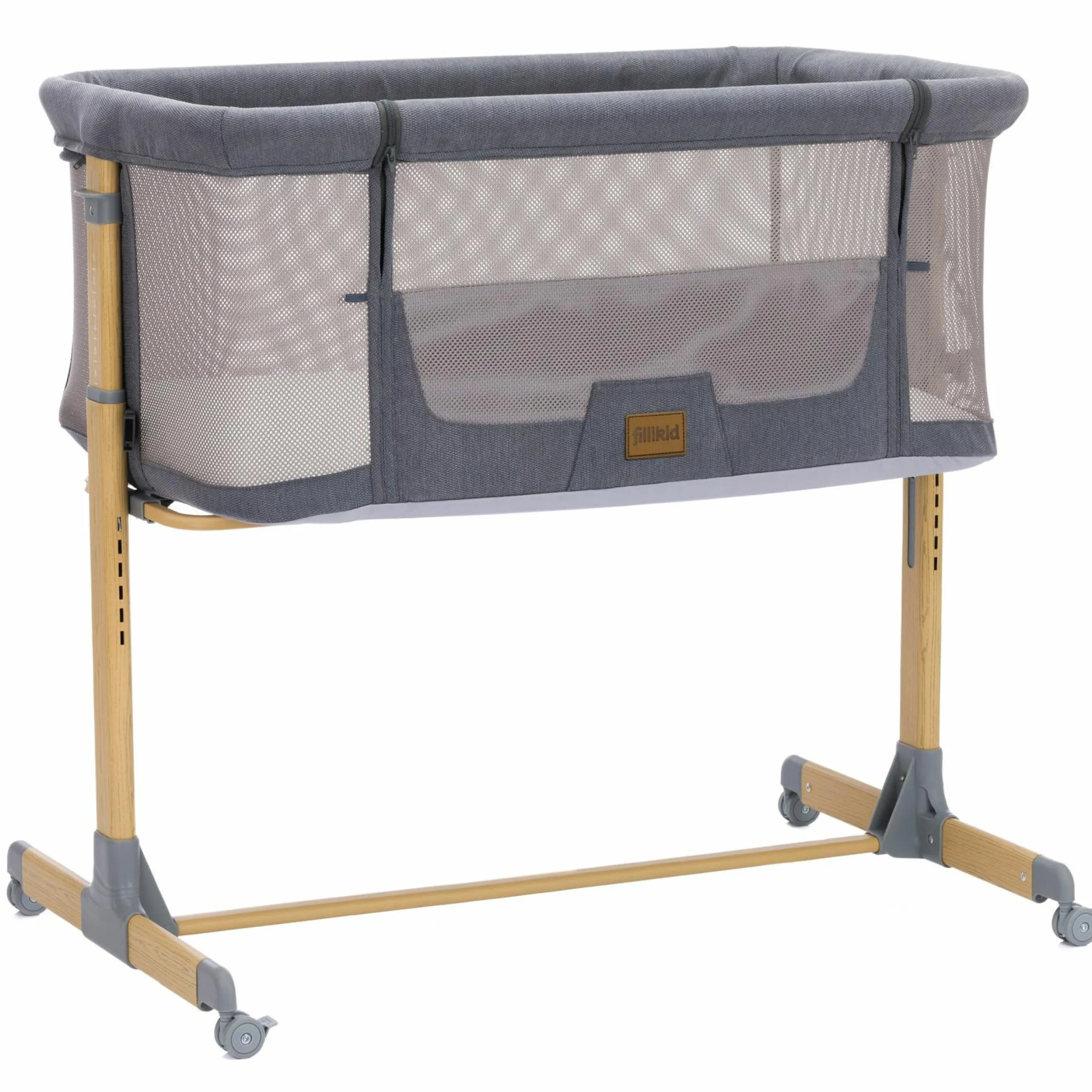 Beistellbett Crip 6-fach höhenverstellbar mit Netzstoff für optimale Luftzirkulation & 4 Rollen - Grau