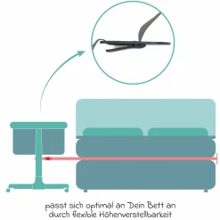 Beistellbett Crip 6-fach höhenverstellbar mit Netzstoff für optimale Luftzirkulation & 4 Rollen - Grau