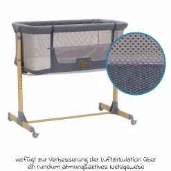 Beistellbett Crip 6-fach höhenverstellbar mit Netzstoff für optimale Luftzirkulation & 4 Rollen - Grau