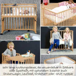 Beistellbett Maxi extra Groß - auch für Zwillinge - Kernbuche geölt - Kollektion 2024