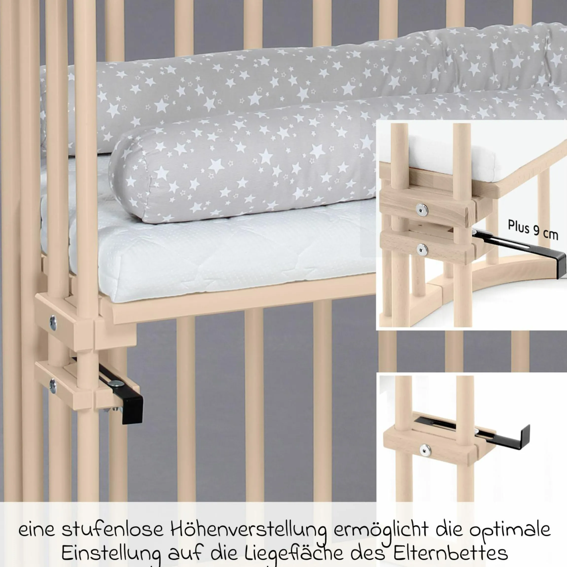 Beistellbett Maxi extra Groß - auch für Zwillinge - Beige lackiert - Kollektion 2024