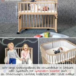 Beistellbett Maxi extra groß - auch für Zwillinge inkl. Gratis Matratze Classic Soft - Weiß lackiert - Kollektion 2024