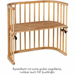 Beistellbett Maxi extra Groß - auch für Zwillinge - Natur lackiert - Kollektion 2024