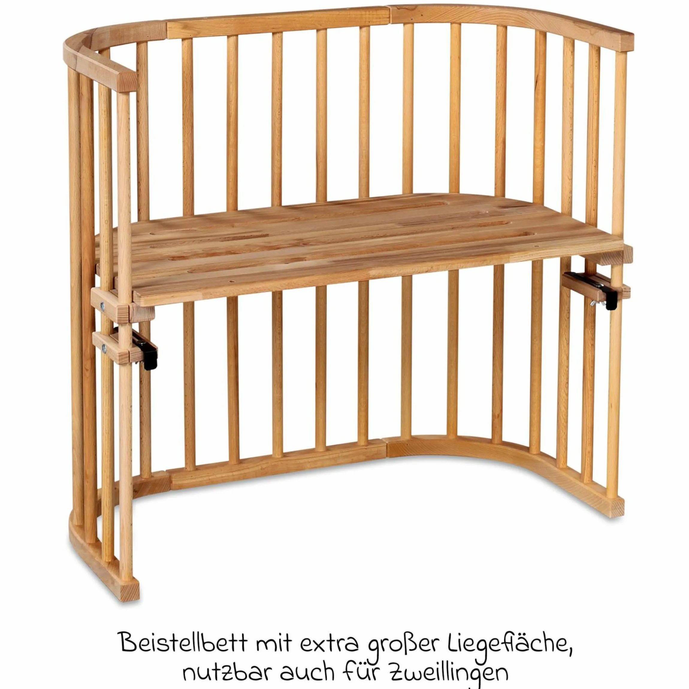 Beistellbett Maxi extra Groß - auch für Zwillinge - Natur lackiert - Kollektion 2024