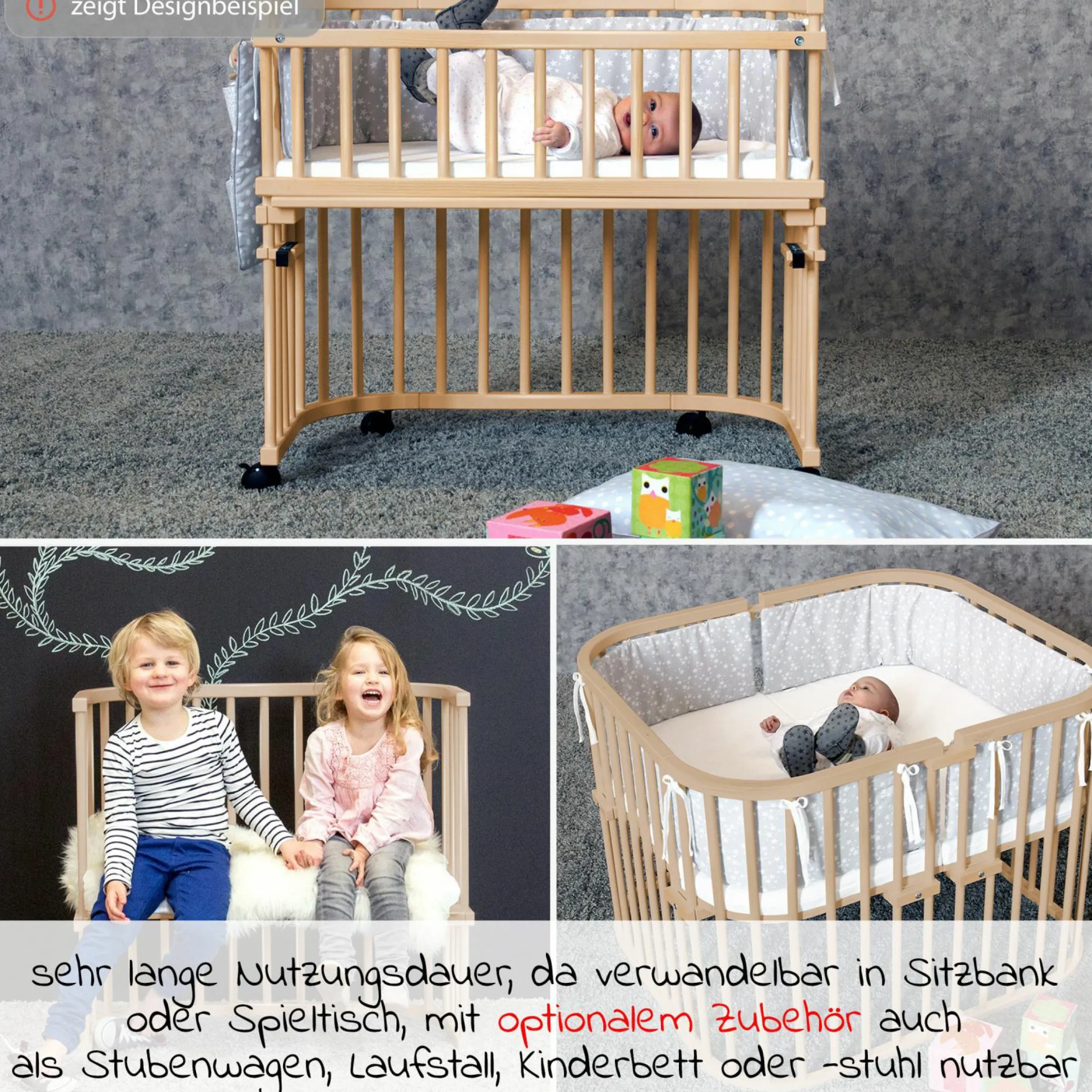 Beistellbett Maxi extra Groß - auch für Zwillinge - Weiß lackiert - Kollektion 2024
