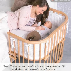 Beistellbett Maxi extra groß - auch für Zwillinge inkl. Gratis Matratze Classic Soft - Natur unbehandelt - Kollektion 2024