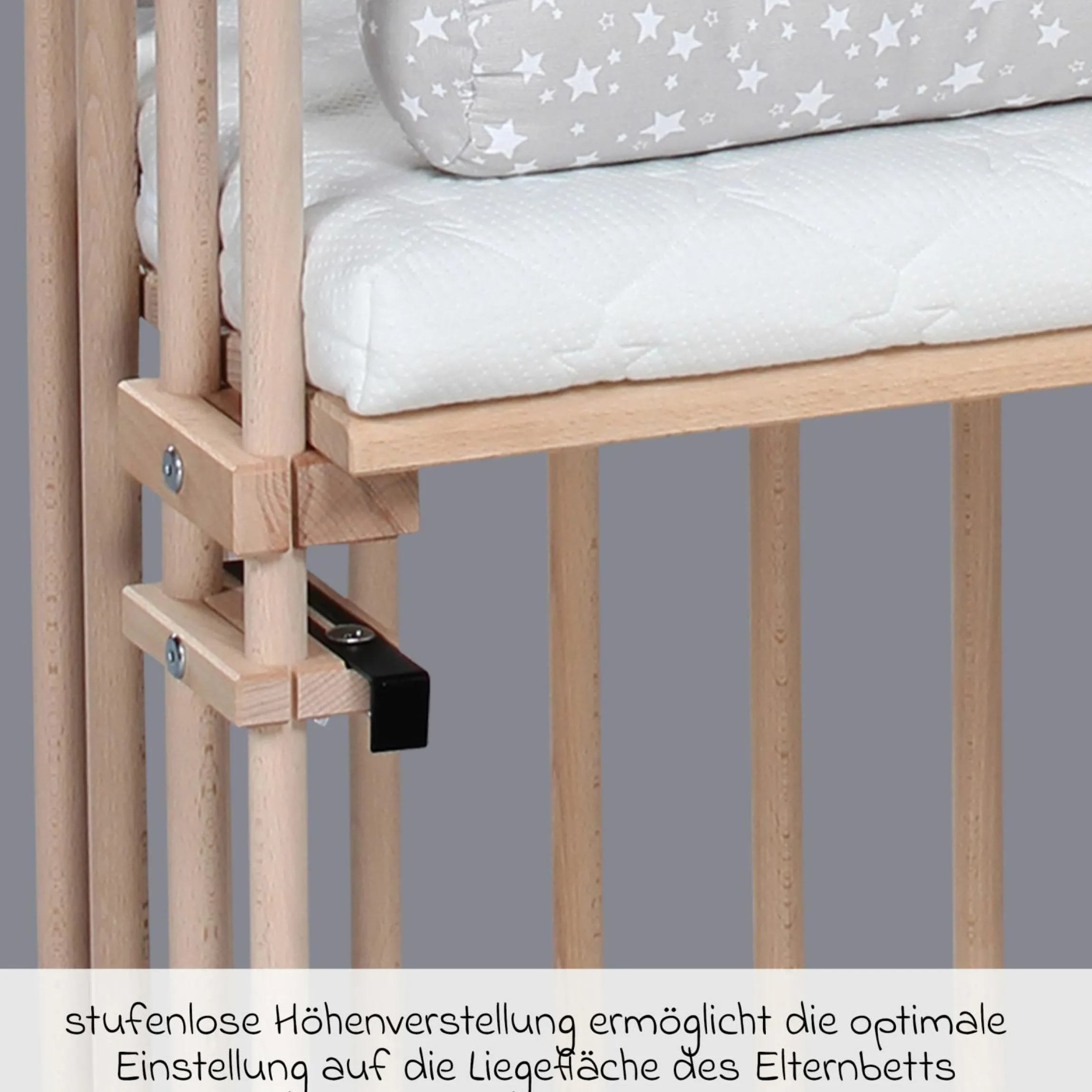 Beistellbett Maxi extra groß - auch für Zwillinge inkl. Gratis Matratze Classic Soft - Natur unbehandelt - Kollektion 2024