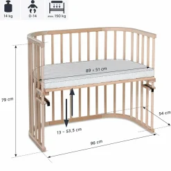 Beistellbett Maxi extra groß - auch für Zwillinge inkl. Gratis Matratze Classic Soft - Natur unbehandelt - Kollektion 2024