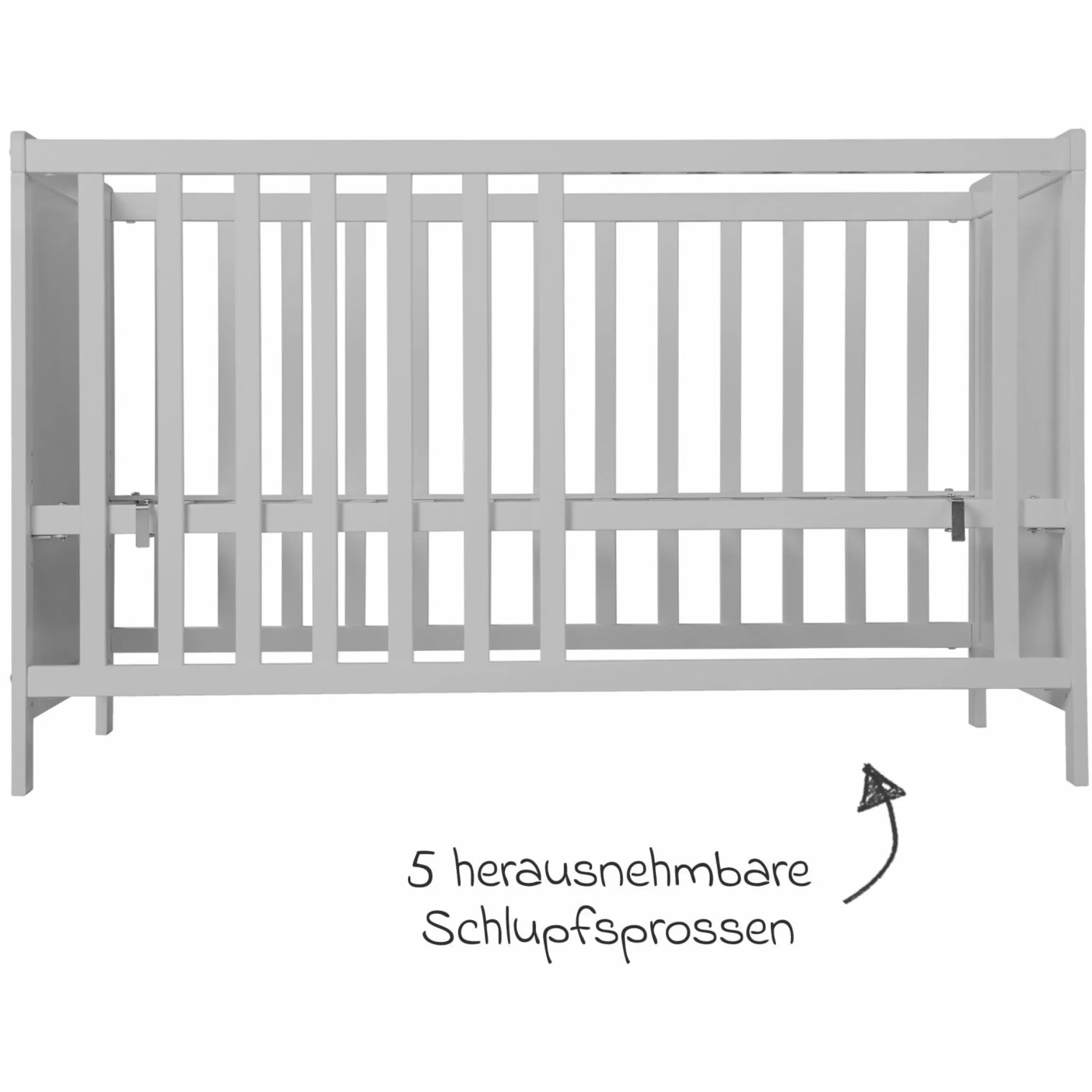 Beistellbett mit safe asleep Matratze, 6-fach höhenverstellbarem Lattenrost & 5 Schlupfsprossen 60 x 120 cm - Universal - Taupe