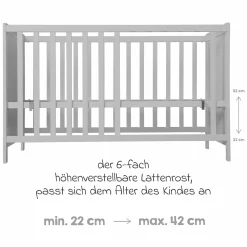 Beistellbett mit safe asleep Matratze, 6-fach höhenverstellbarem Lattenrost & 5 Schlupfsprossen 60 x 120 cm - Universal - Taupe
