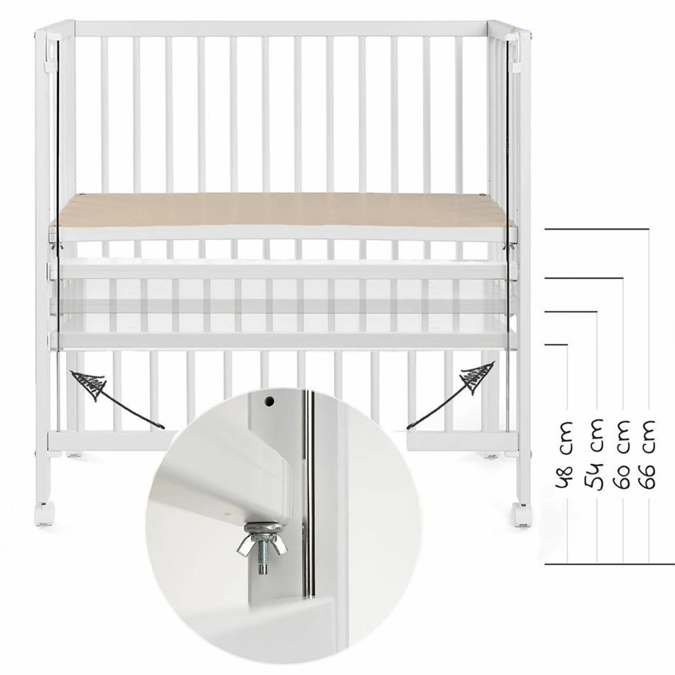 Beistellbett Premium Vario 2in1 - (auch für Boxspringbetten) - Weiß