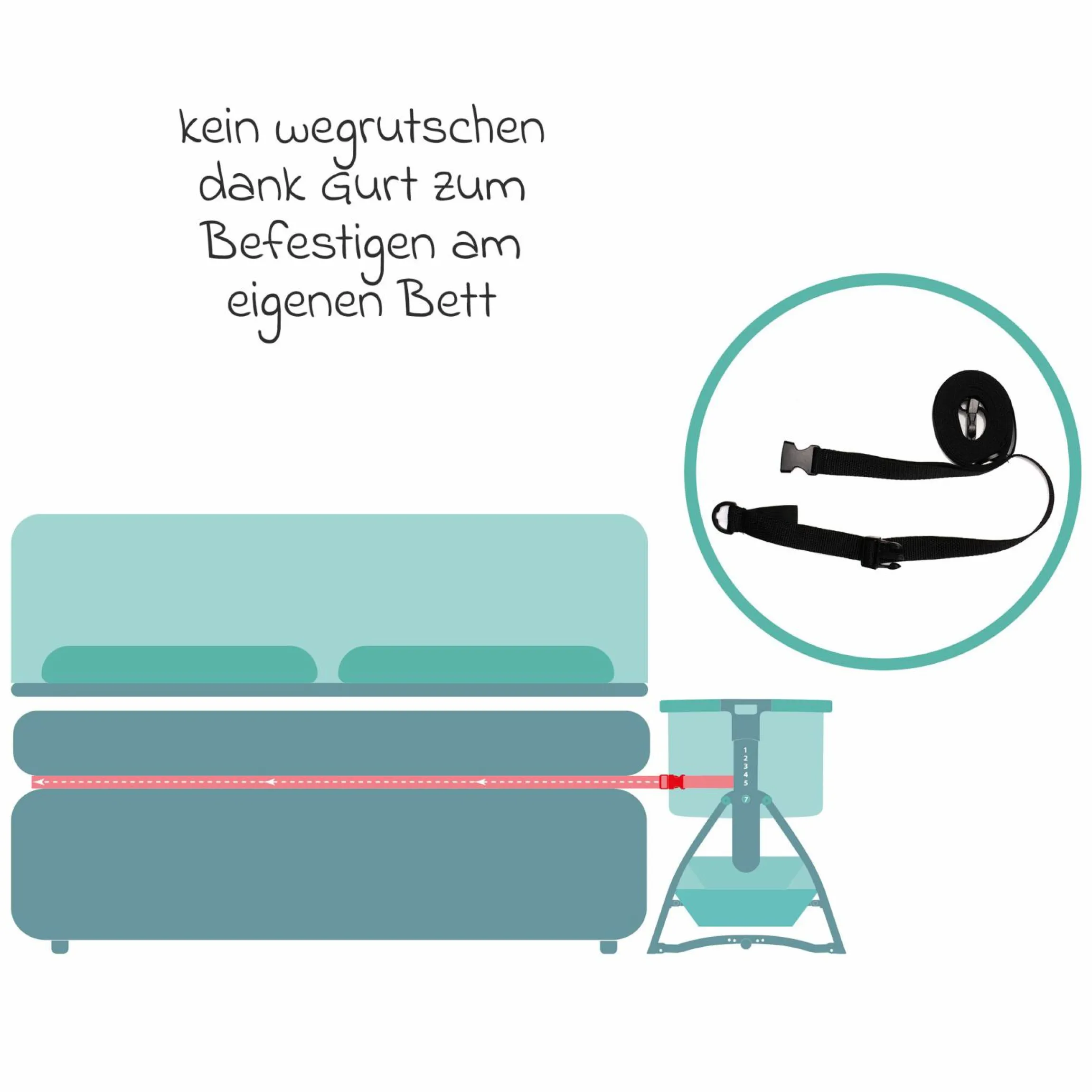 Beistellbett Scandic mit Wippfunktion, höhenverstellbar inkl. Matratze, Innenbezg & Mückennetz - Grau Melange
