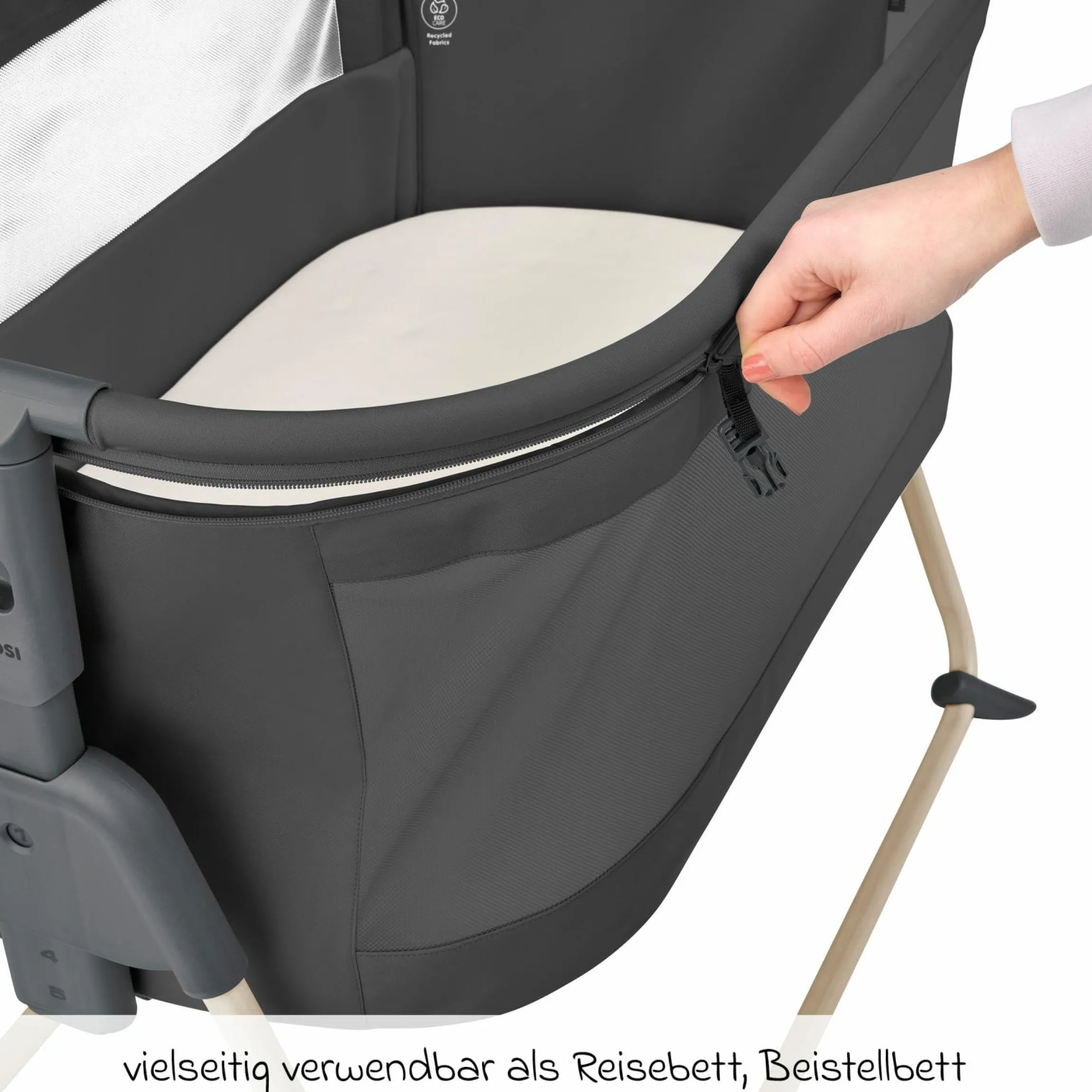 Beistellbettchen Tori Beyond Eco Care ab Geburt - 6 Monate inkl. Matratze & Tragetasche - Graphite - Kollektion 2025