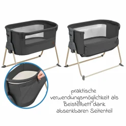 Beistellbettchen Tori Beyond Eco Care ab Geburt - 6 Monate inkl. Matratze & Tragetasche - Graphite - Kollektion 2025