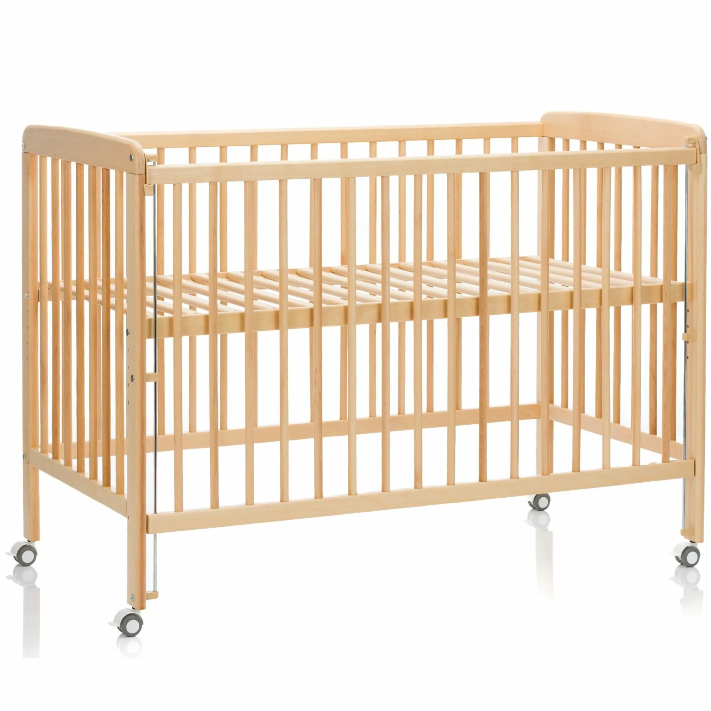 Beistellgitterbett Nena aus massivem Buchenholz mit 4 feststellbaren Rollen 60 x 120 cm - Natur