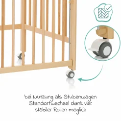 Beistellgitterbett Nena aus massivem Buchenholz mit 4 feststellbaren Rollen 60 x 120 cm - Natur