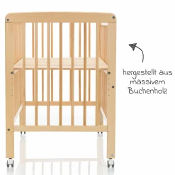 Beistellgitterbett Nena aus massivem Buchenholz mit 4 feststellbaren Rollen 60 x 120 cm - Natur