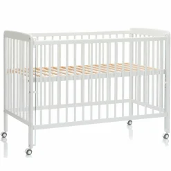 Beistellgitterbett Nena aus massivem Buchenholz mit 4 feststellbaren Rollen 60 x 120 cm - Weiß