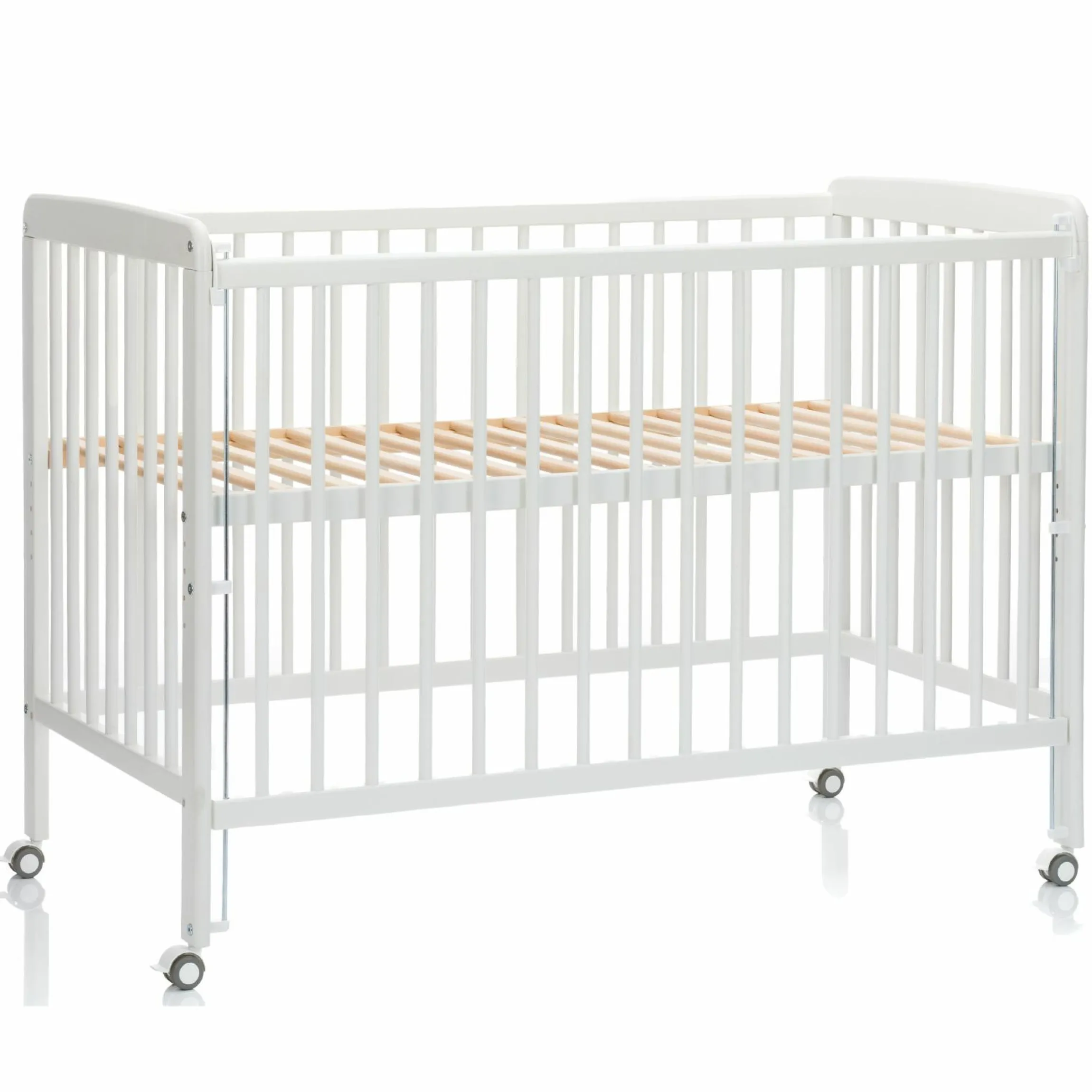 Beistellgitterbett Nena aus massivem Buchenholz mit 4 feststellbaren Rollen 60 x 120 cm - Weiß