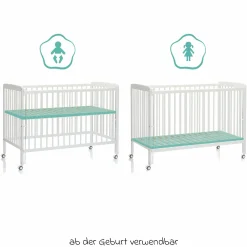 Beistellgitterbett Nena aus massivem Buchenholz mit 4 feststellbaren Rollen 60 x 120 cm - Weiß