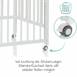 Beistellgitterbett Nena aus massivem Buchenholz mit 4 feststellbaren Rollen 60 x 120 cm - Weiß