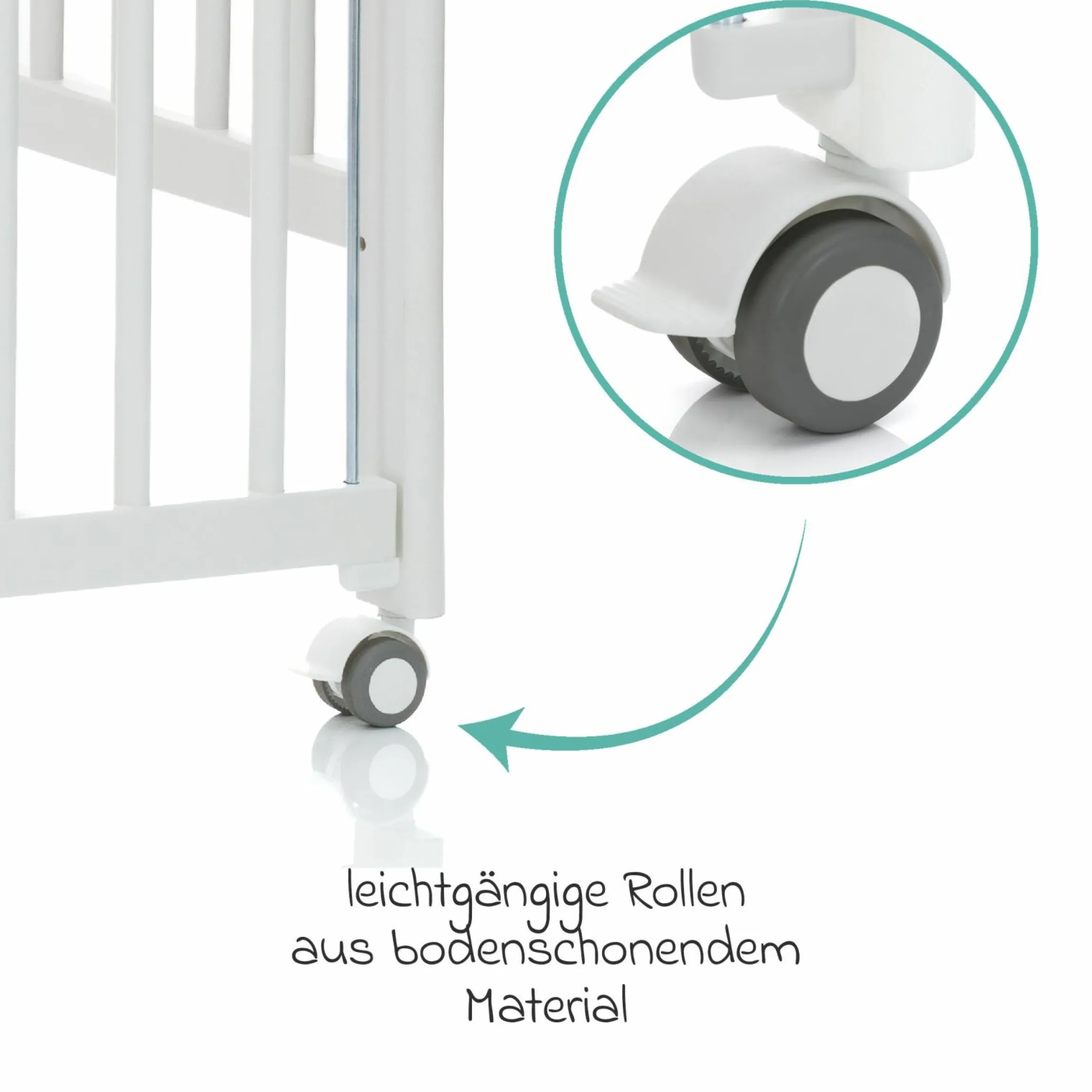 Beistellgitterbett Nena aus massivem Buchenholz mit 4 feststellbaren Rollen 60 x 120 cm - Weiß