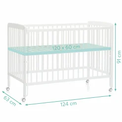 Beistellgitterbett Nena aus massivem Buchenholz mit 4 feststellbaren Rollen 60 x 120 cm - Weiß