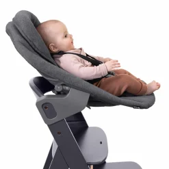 Beta Plus Dark Grey 5-tlg. Newborn Set - Hochstuhl + 2in1 Neugeborenen-Aufsatz & Wippe Premium, Essbrett, Sitzkissen - Dark Grey