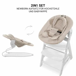 Beta Plus Natural 5-tlg. Newborn Set - Hochstuhl + 2in1 Neugeborenen-Aufsatz & Wippe + Essbrett + Sitzkissen - Disney Winnie the Pooh - Beige