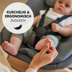 Beta Plus Natural 5-tlg. Newbornset - Hochstuhl + 2in1 Babyaufsatz & Wippe, Essbrett, Sitzkissen - Dark Grey Melange