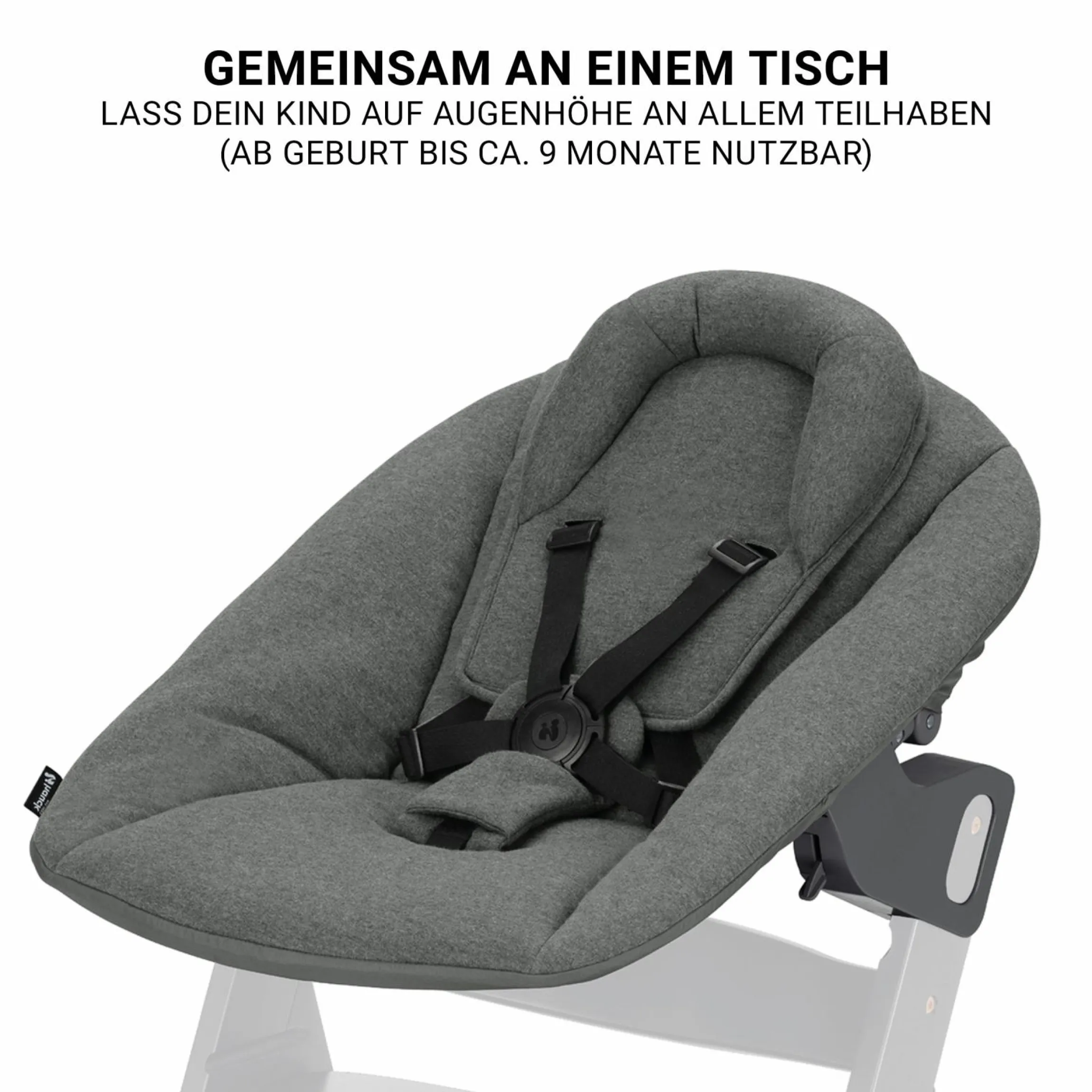 Beta Plus Natural 5-tlg. Newborn Set - Hochstuhl + 2in1 Neugeborenen-Aufsatz & Wippe Premium, Essbrett, Sitzkissen - Dark Grey